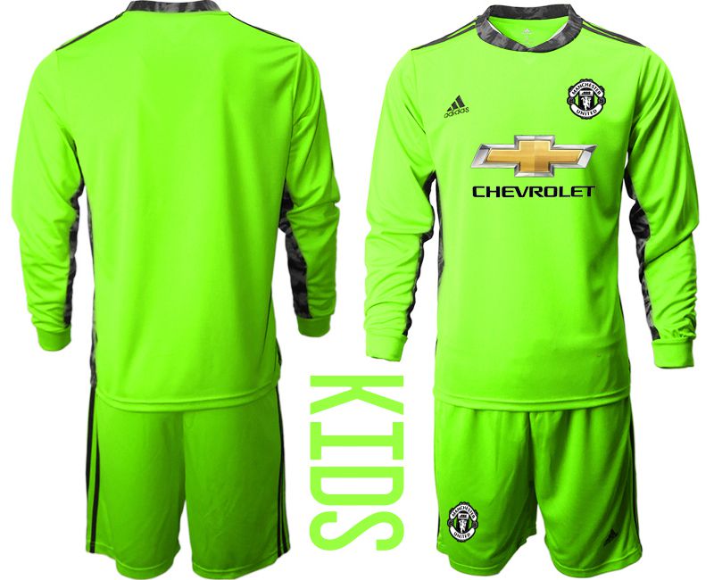 Youth 2020-2021 club Manchester United fluorescent green goalkeeper long sleeve Soccer Jerseys